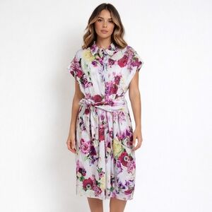 Icone Floral Shirt Dress | Cotton Wrap Waist Midi Dress | Romantic Garden Print